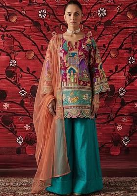 Magenta Pink Printed Crepe Sharara Set