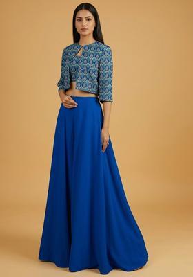 Royal Blue Printed Lehenga Set