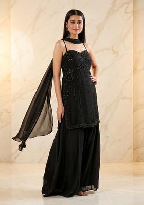 BlackEmbroidered Handwork Sharara Set