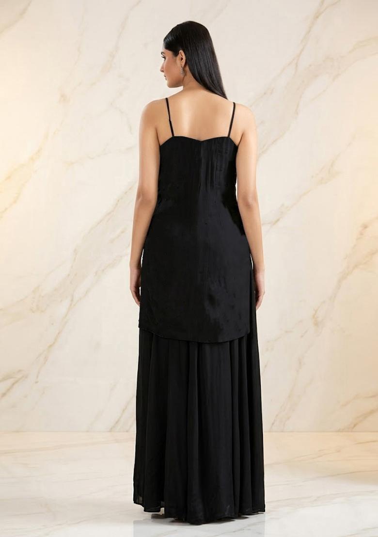 BlackEmbroidered Handwork Sharara Set - Indya