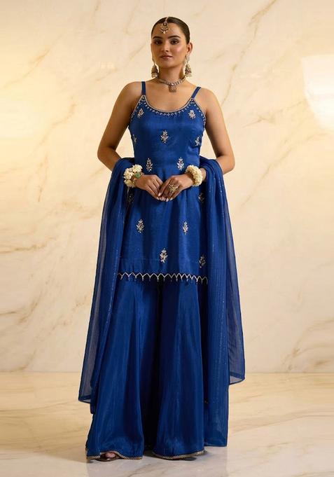 Royal Blue Embroidered Handwork Sharara Set