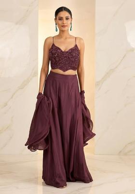 Dusty Mauve Embroidered Handwork Fusion Set