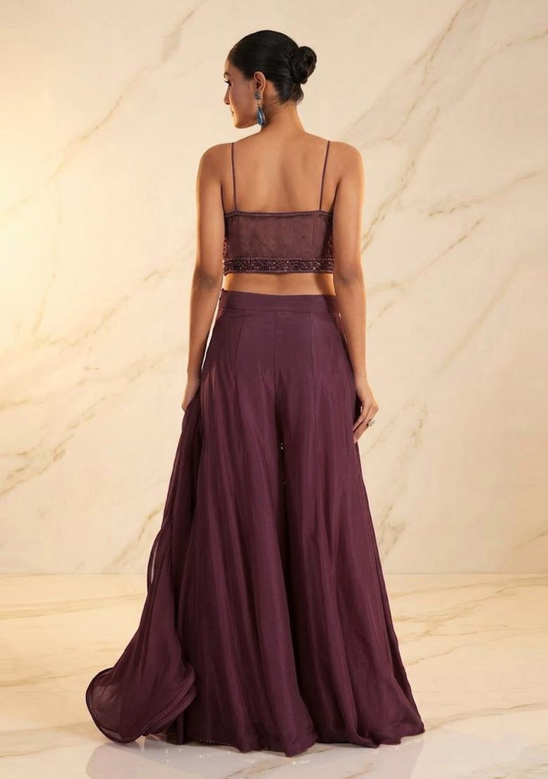 Dusty Mauve Embroidered Handwork Fusion Set - Indya