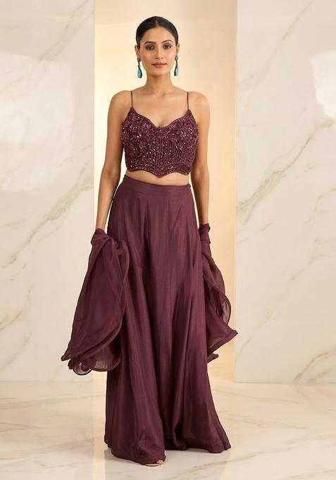 Dusty Mauve Embroidered Handwork Fusion Set