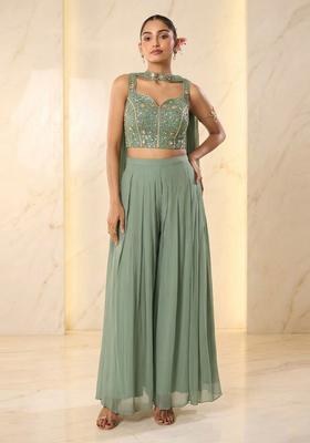Sage Green Embroidered Handwork Fusion Set