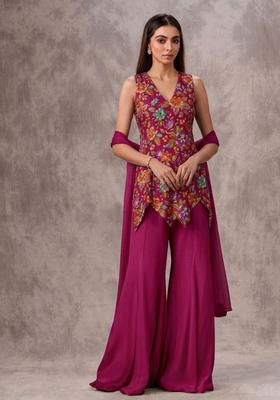 Rani Pink Printed Crepe Sharara Set