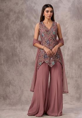 Dusty Mauve Printed Crepe Sharara Set