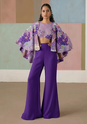 Violet Printed Crepe Fusion Set