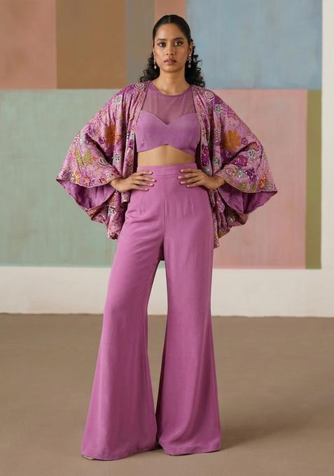 Pink Printed Crepe Fusion Set