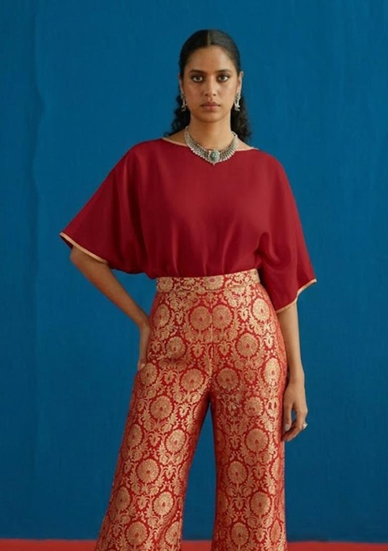 Maroon Silk Fusion Set - Indya