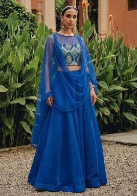 Royal Blue Printed  Lehenga Set