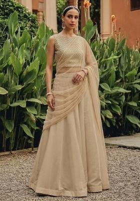 Beige Mirror Georgette Lehenga Set