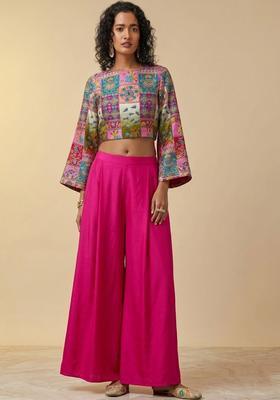 Hot Pink Printed Crepe Fusion Set