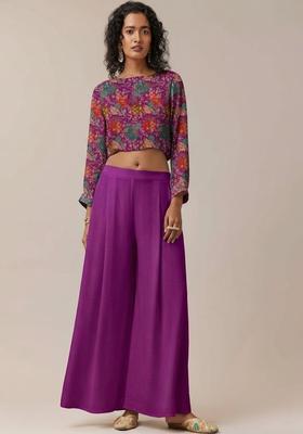 Purple Printed Crepe Fusion Set
