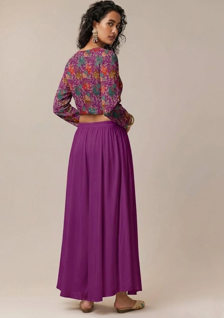 Purple Printed Crepe Fusion Set - Indya