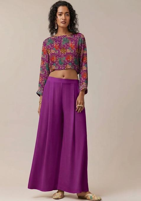Purple Printed Crepe Fusion Set