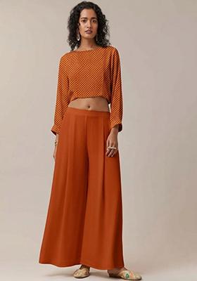 Orange Printed Crepe Fusion Set