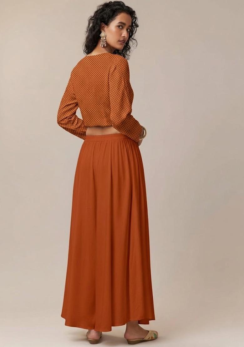 Orange Printed Crepe Fusion Set - Indya