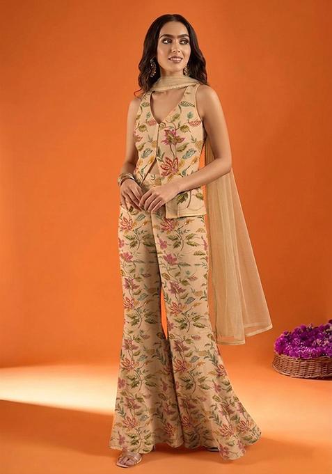 Sage Beige Embroidered Cosmos Fusion Set