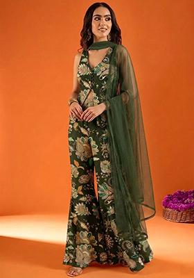 Black Printed Crepe Fusion Set