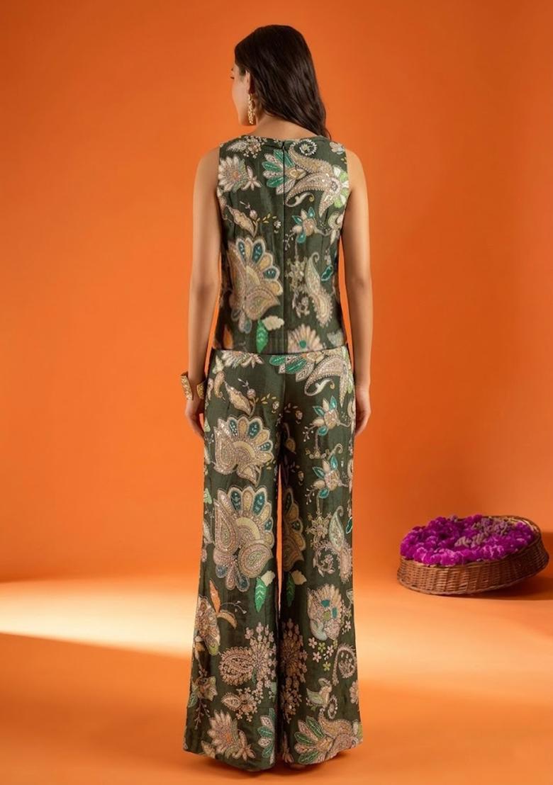 Black Printed Crepe Fusion Set - Indya