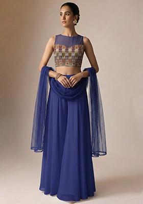 Navy Blue Printed Crepe Fusion Set