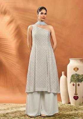 Silver Grey Brocade Sharara Set