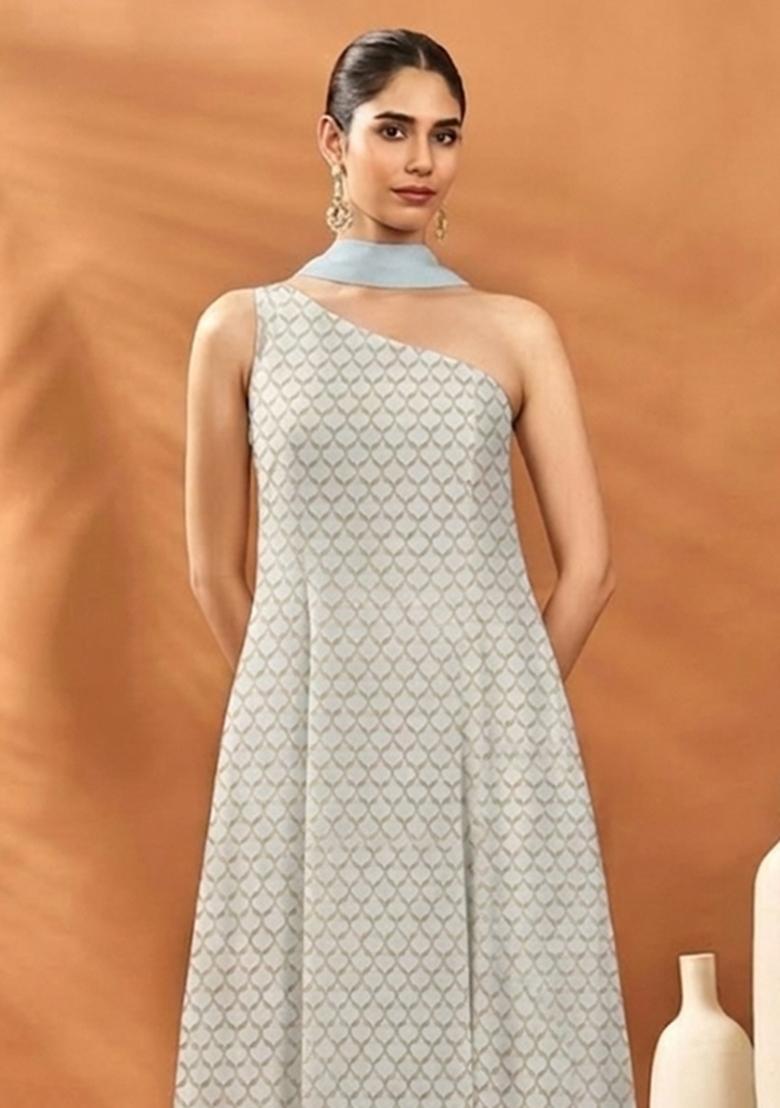 Silver Grey Brocade Sharara Set - Indya