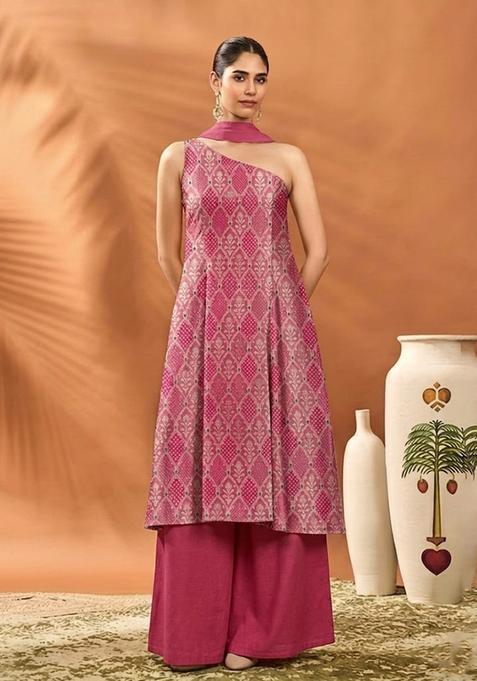 Magenta Pink Brocade Sharara Set