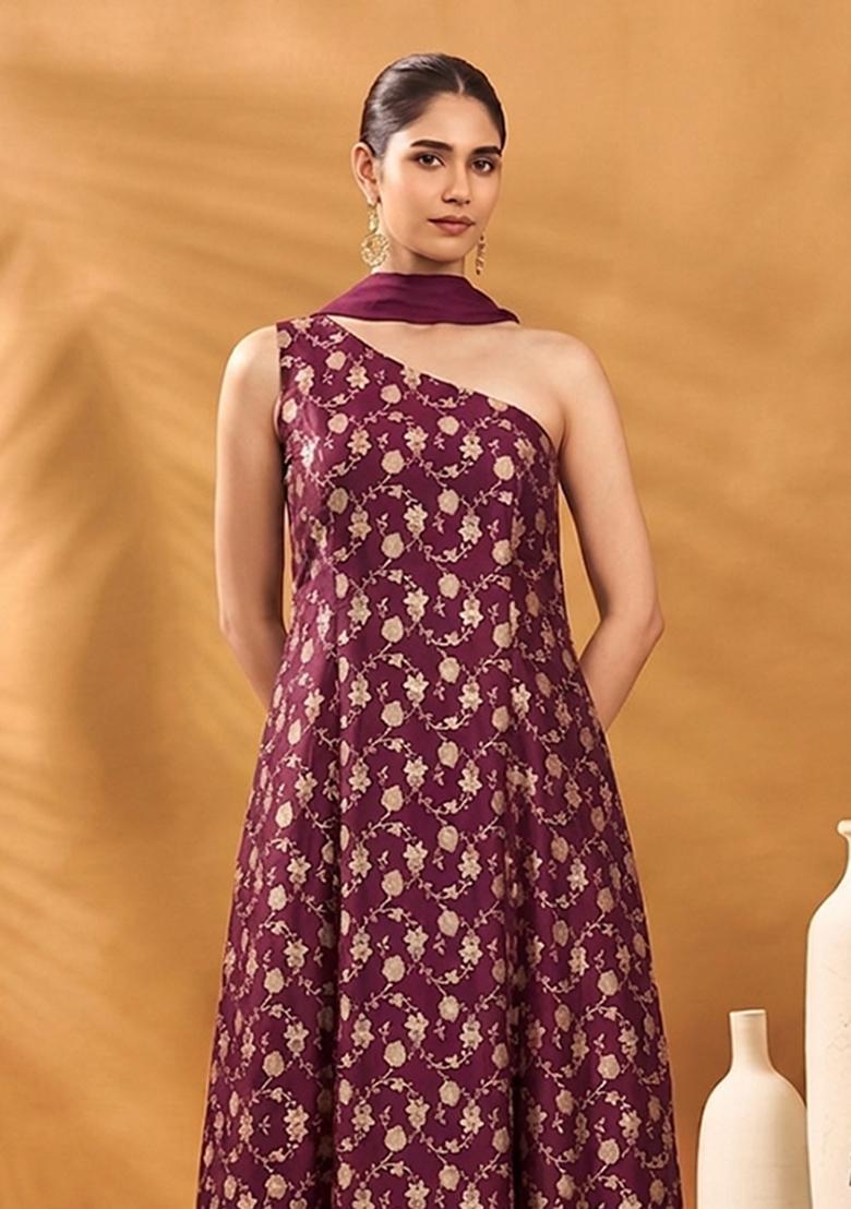 Wine Purple Brocade Sharara Set - Indya