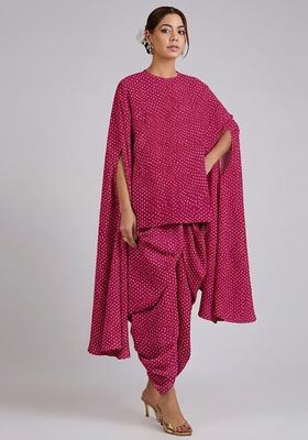 Magenta Pink Printed Crepe Fusion Set