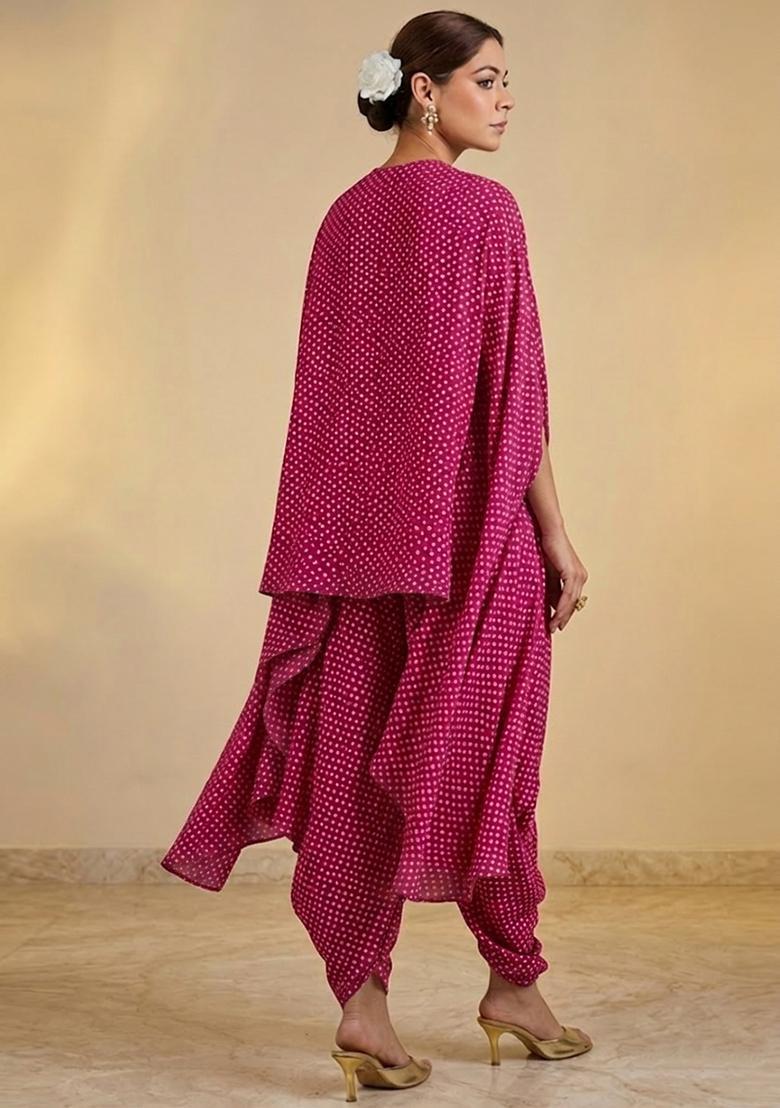 Magenta Pink Printed Crepe Fusion Set - Indya
