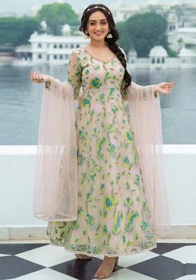 Mint Green Embroidered Organza Anarkali with Dupatta