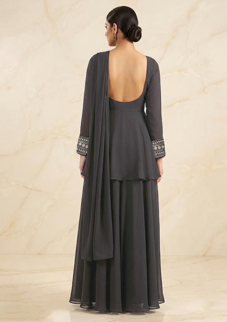 Black Handwork Sharara Set - Indya