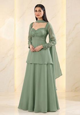 Sage Green Handwork Sharara Set