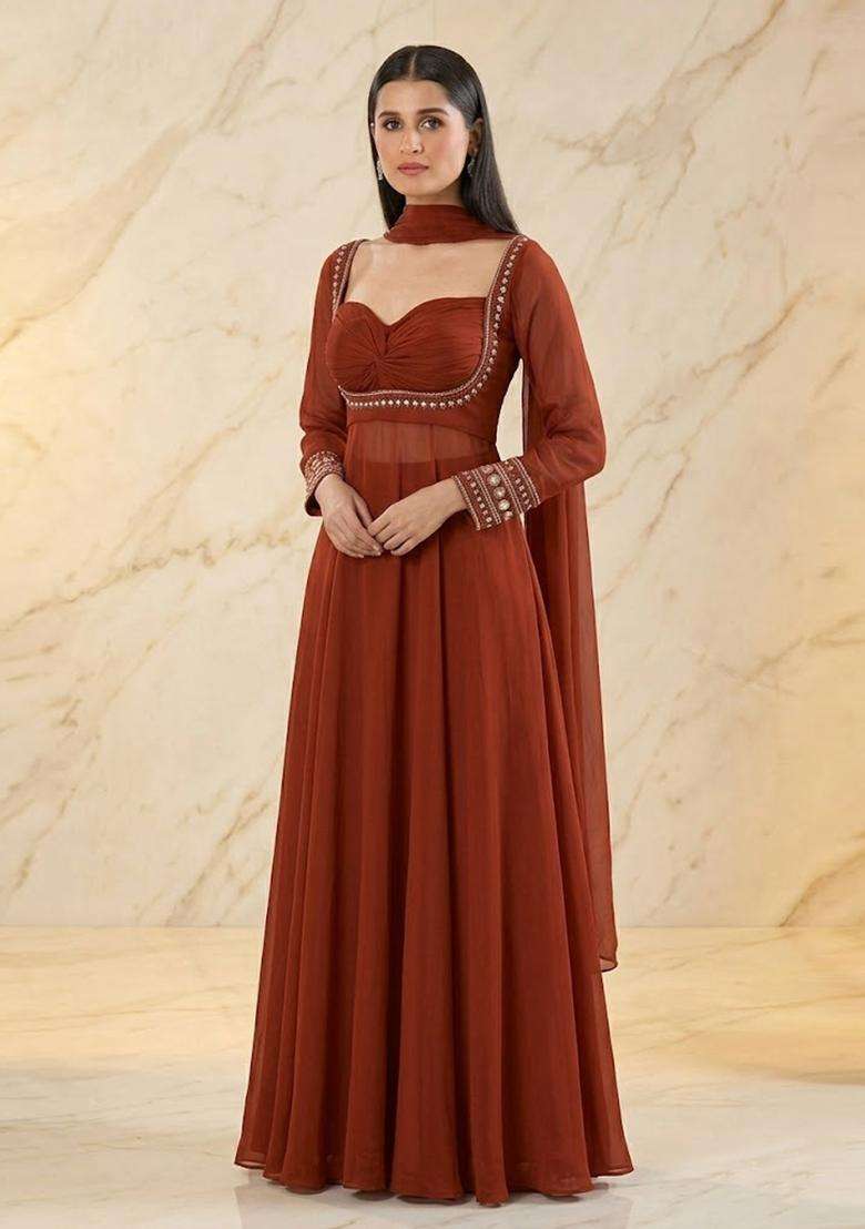 Brown Handwork Sharara Set - Indya