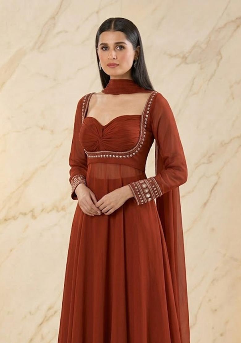 Brown Handwork Sharara Set - Indya