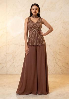 Chocolate Brown Handwork Sharara Set