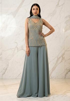 Powder Blue Handwork Sharara Set