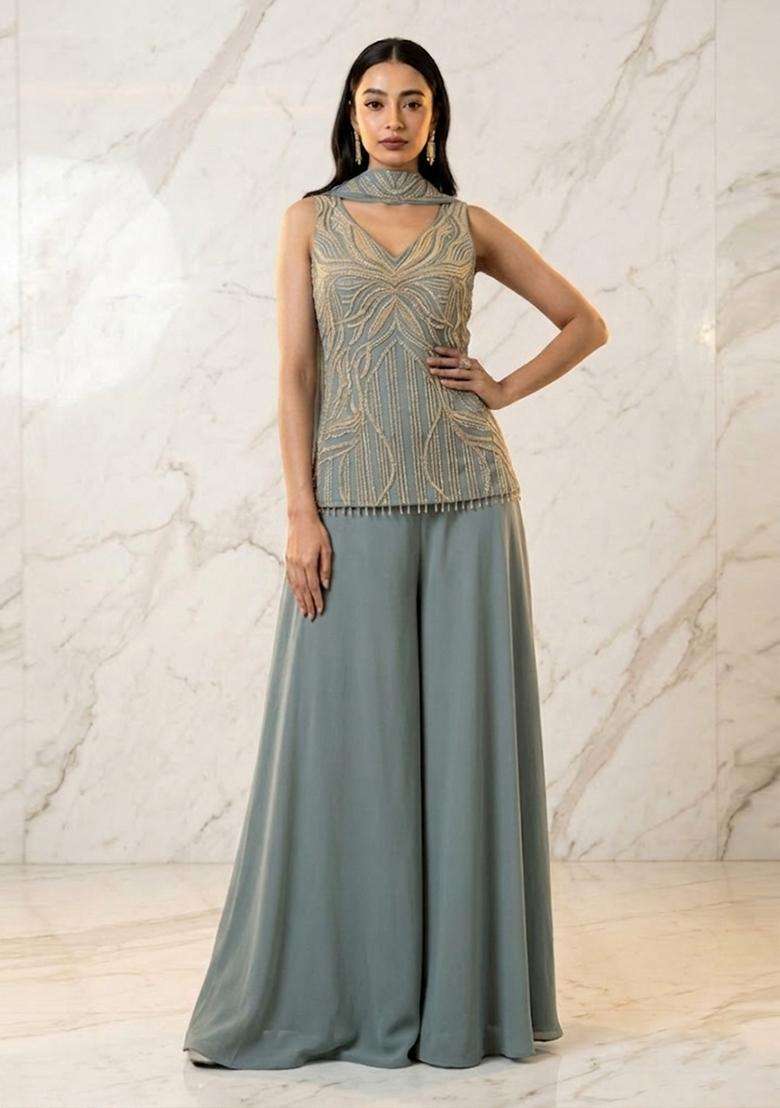Powder Blue Handwork Sharara Set - Indya