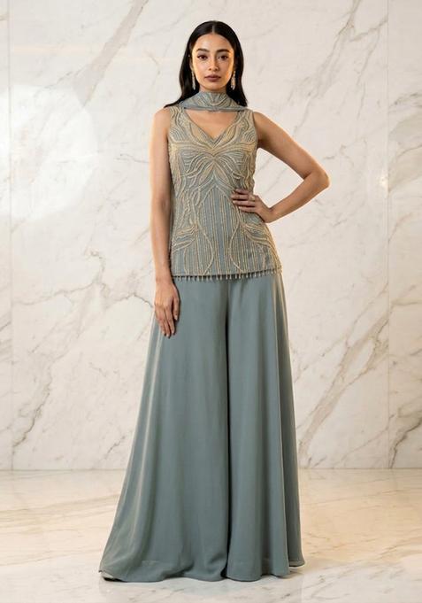 Powder Blue Handwork Sharara Set