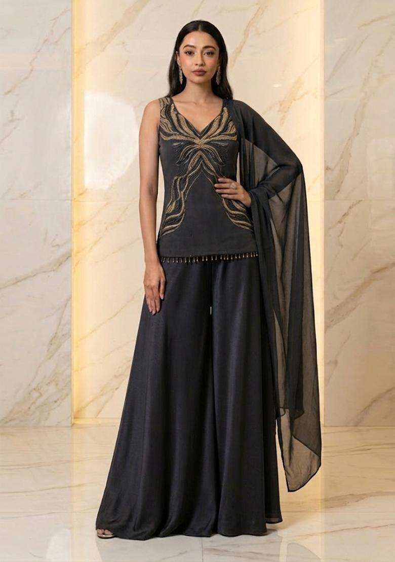 Grey Handwork Sharara Set - Indya
