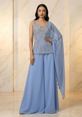 Periwinkle Blue Handwork Sharara Set