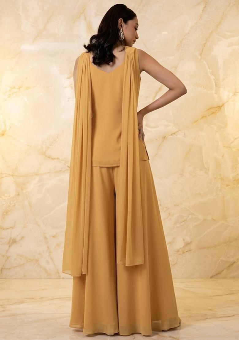 Mustard Yellow Handwork Sharara Set - Indya