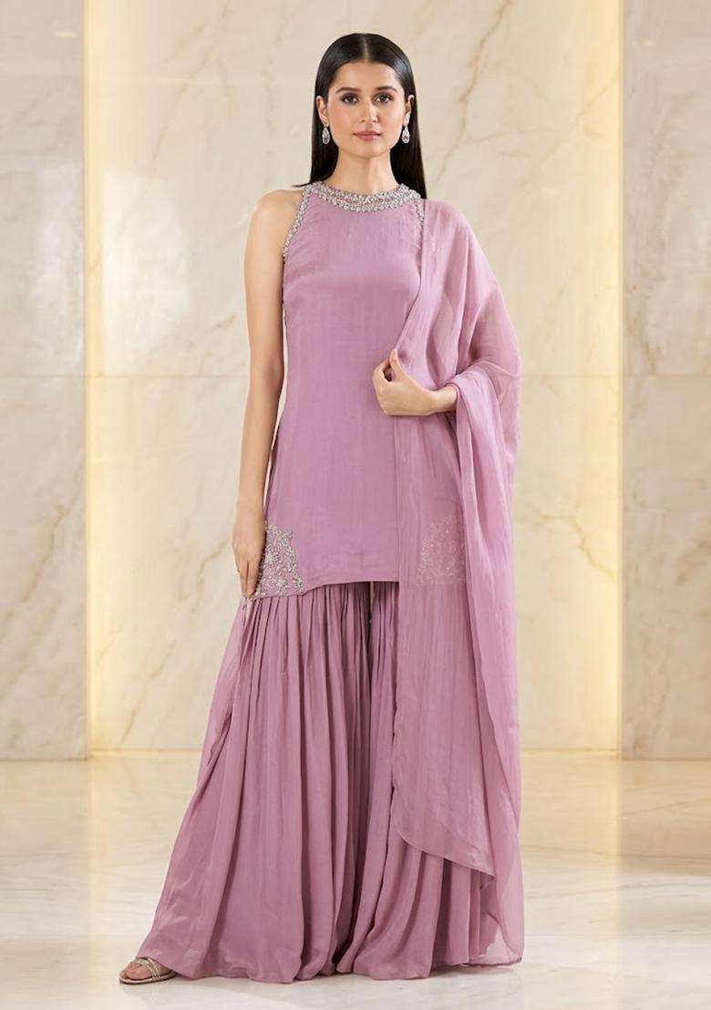 Lilac Handwork Sharara Set - Indya