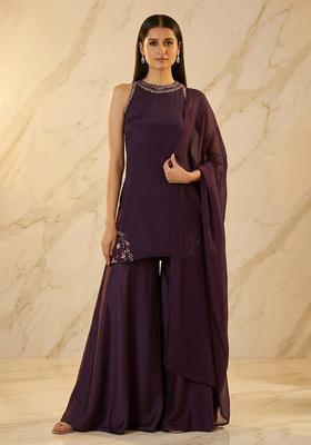 Purple Handwork Sharara Set