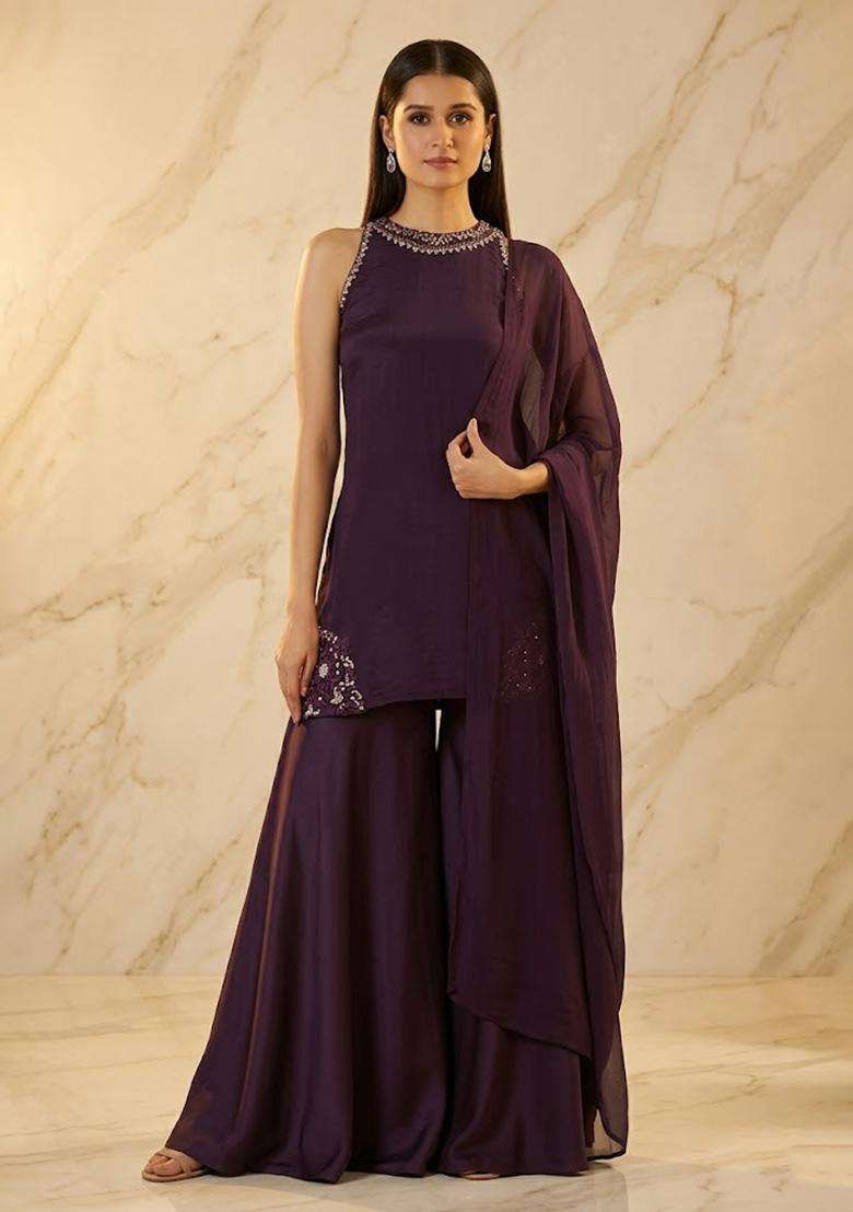 Purple Handwork Sharara Set - Indya