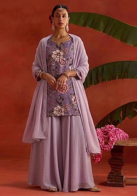 Dusty Lavender Printed Crepe Sharara Set