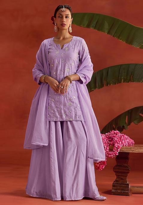 Lilac Embroidered Silk Sharara Set