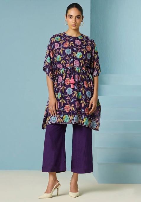 Deep Purple Printed Crepe Kurta Set